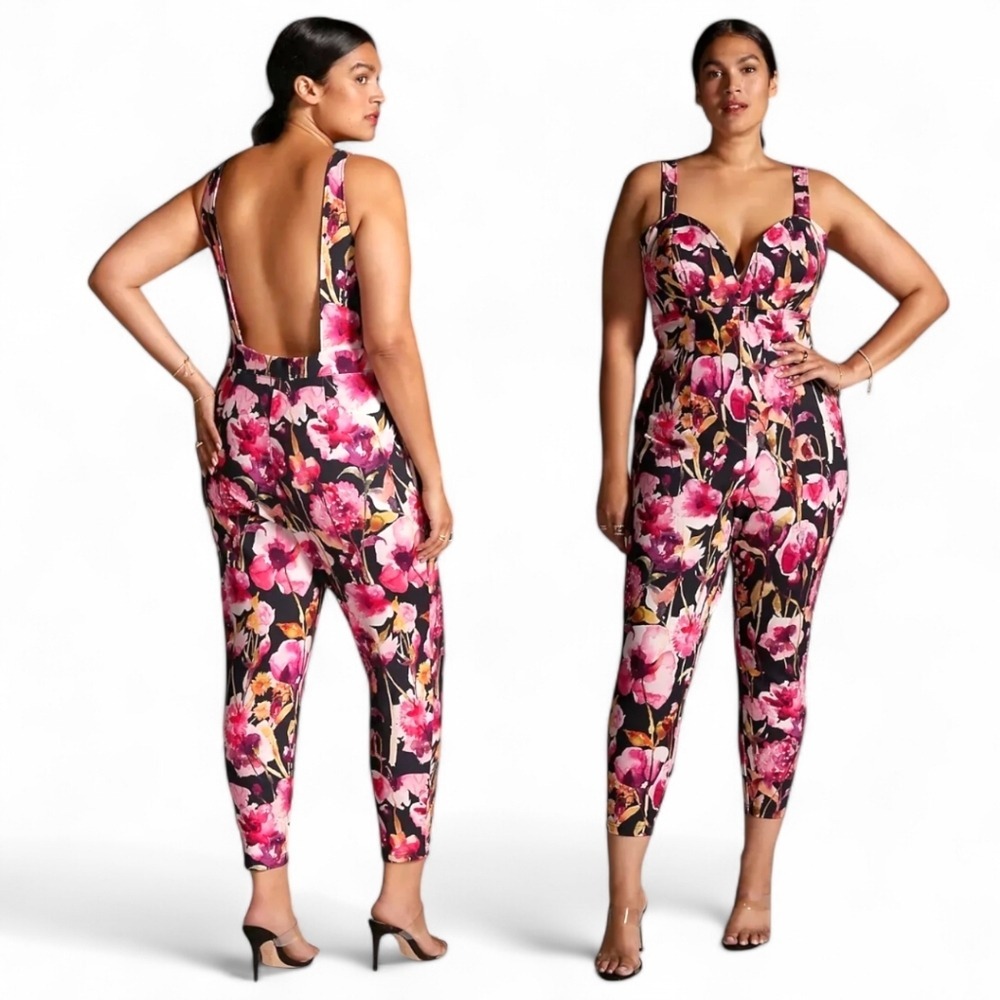 Anthropologie Floral Jumpsuit Open Back Fitted Stretch Sz L NWT - Picture 16 of 16